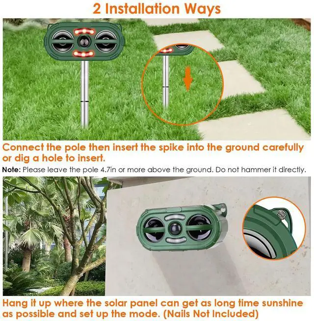 Alt view image 4 of 7 - Solar Ultrasonic Animal Repeller Sensor Deer Raccoon Squirrel Garden Repellent