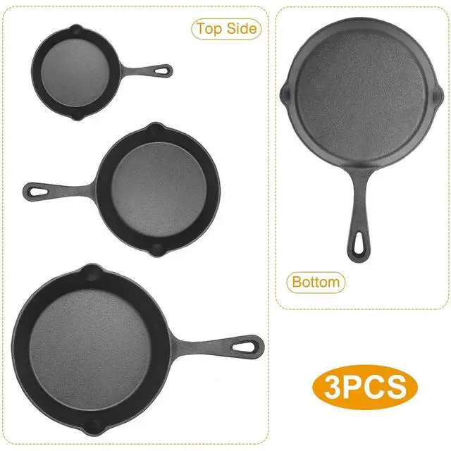 Alt view image 2 of 7 - 3Pcs Pre-Seasoned Cast Iron Skillet Set 6" 8" 10" Oven Safe Frying Pan