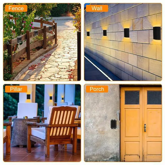 Alt view image 7 of 7 - 4 Pack LED Solar Wall Sconce Light Outdoor Garden Deck Pathway Decor Wall Lights