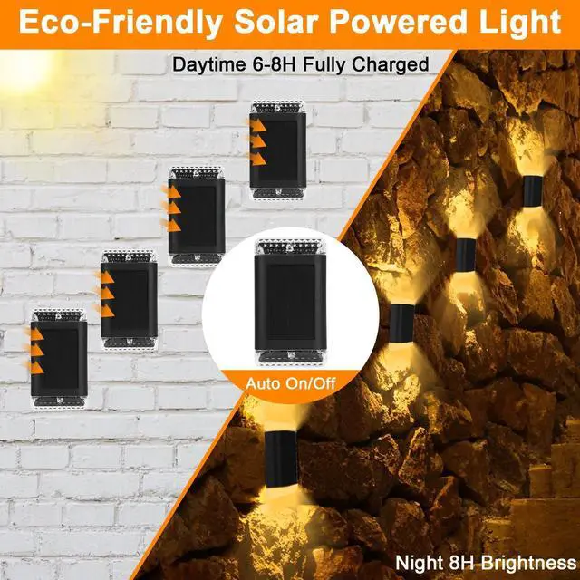 Alt view image 6 of 7 - 4 Pack LED Solar Wall Sconce Light Outdoor Garden Deck Pathway Decor Wall Lights