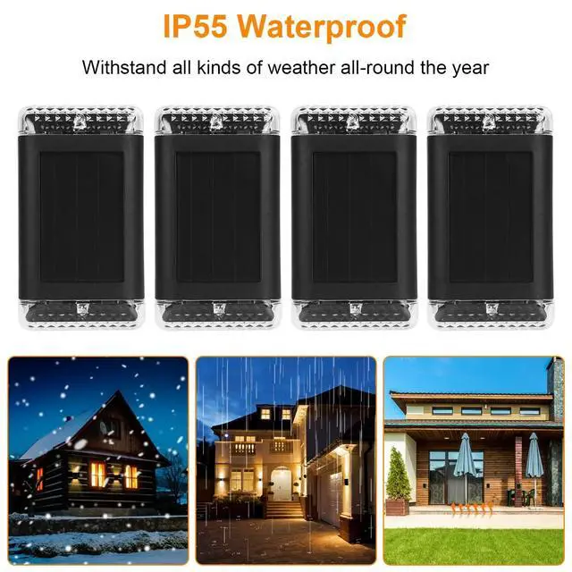 Alt view image 4 of 7 - 4 Pack LED Solar Wall Sconce Light Outdoor Garden Deck Pathway Decor Wall Lights