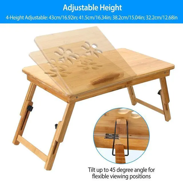 Alt view image 4 of 7 - Portable Folding Lap Desk Bamboo Laptop Notebook Sofa Bed Table Adjustable Stand