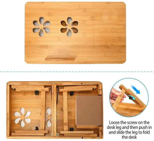 Alt view image 5 of 7 - Portable Folding Lap Desk Bamboo Laptop Notebook Sofa Bed Table Adjustable Stand
