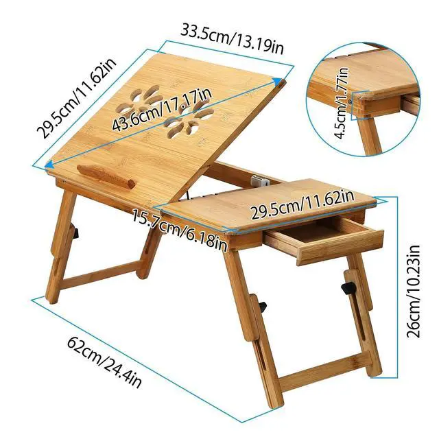 Alt view image 3 of 7 - Portable Folding Lap Desk Bamboo Laptop Notebook Sofa Bed Table Adjustable Stand