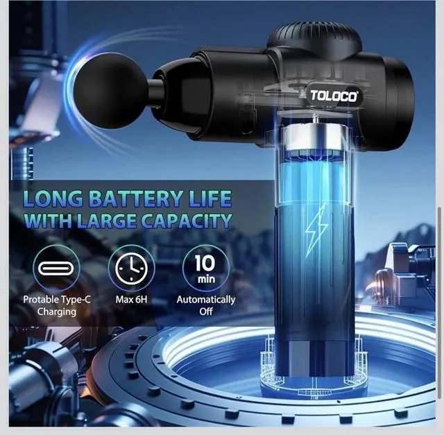 Alt view image 5 of 7 - TOLOCO Deep Tissue Massage Gun for Muscle Pain Relief Quiet Percussion Massager