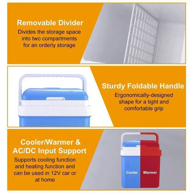 Alt view image 7 of 7 - Portable 12V Car Cooler Refrigerator Travel Cooling Warmer Fridge Box Handle 24L