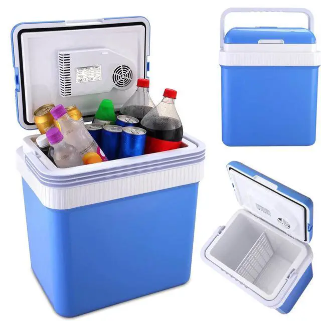 Alt view image 3 of 7 - Portable 12V Car Cooler Refrigerator Travel Cooling Warmer Fridge Box Handle 24L