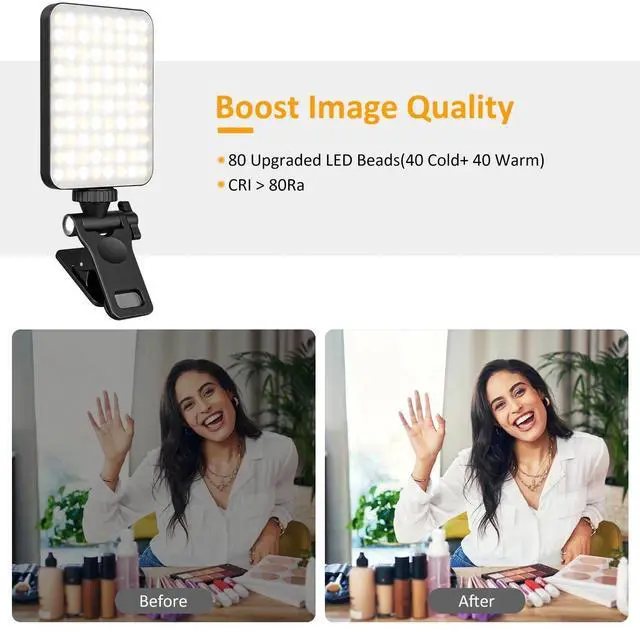 Alt view image 6 of 7 - Selfie Phone Light 80 LED 2000mAh Rechargeable Clip On Light for Phone Laptop
