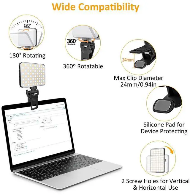 Alt view image 7 of 7 - Selfie Phone Light 80 LED 2000mAh Rechargeable Clip On Light for Phone Laptop