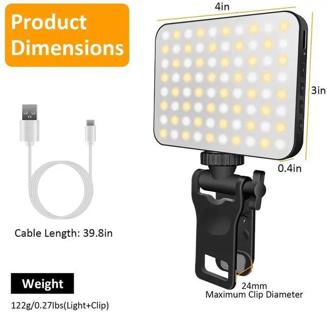 Alt view image 4 of 7 - Selfie Phone Light 80 LED 2000mAh Rechargeable Clip On Light for Phone Laptop