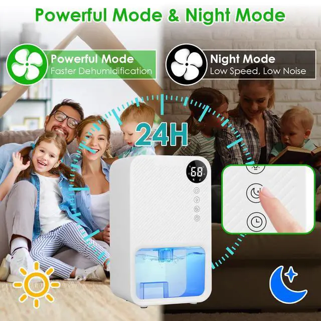 Alt view image 4 of 7 - 37.2OZ Dehumidifier Coverage Touch Control Home Dehumidifier for Home Bedroom