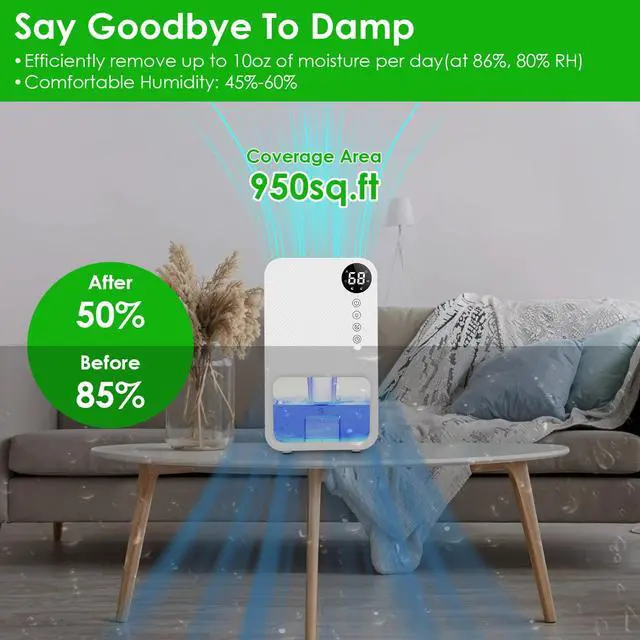 Alt view image 7 of 7 - 37.2OZ Dehumidifier Coverage Touch Control Home Dehumidifier for Home Bedroom