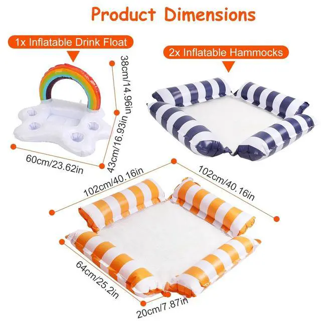 Alt view image 2 of 7 - 3Pcs Adult Inflatable Pool Floats 1 Drink & Snack Float 2 Hammocks Water Play US