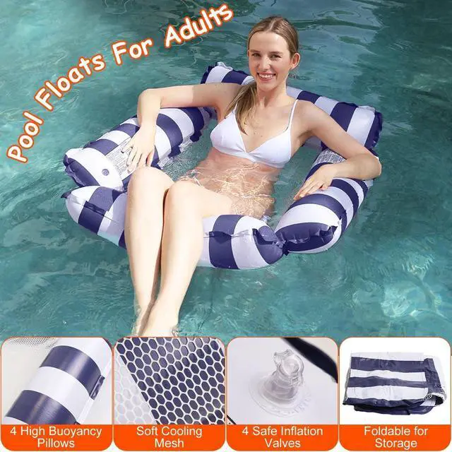 Alt view image 4 of 7 - 3Pcs Adult Inflatable Pool Floats 1 Drink & Snack Float 2 Hammocks Water Play US