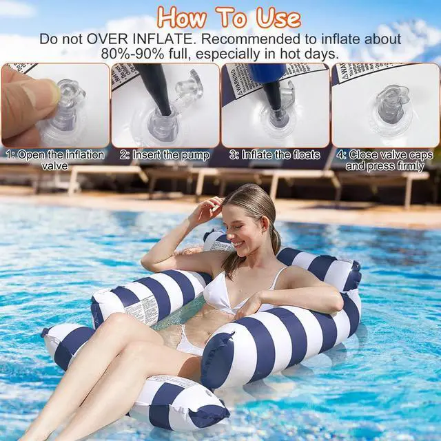 Alt view image 3 of 7 - 3Pcs Adult Inflatable Pool Floats 1 Drink & Snack Float 2 Hammocks Water Play US