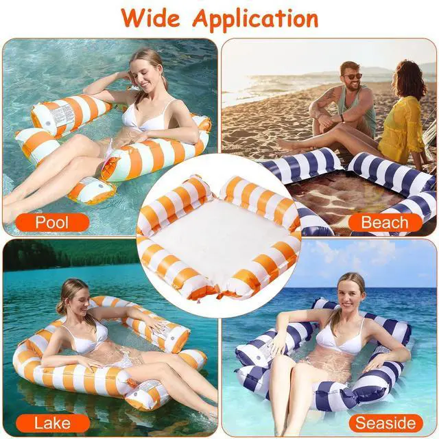 Alt view image 5 of 7 - 3Pcs Adult Inflatable Pool Floats 1 Drink & Snack Float 2 Hammocks Water Play US
