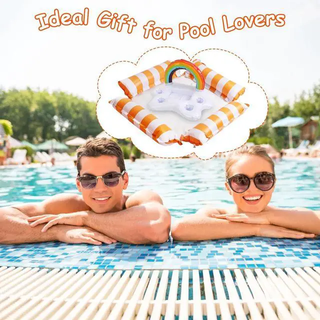Alt view image 6 of 7 - 3Pcs Adult Inflatable Pool Floats 1 Drink & Snack Float 2 Hammocks Water Play US