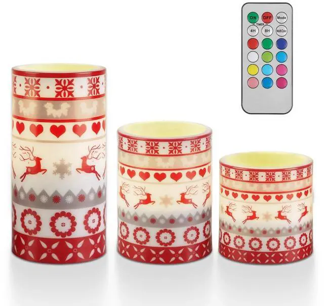 Main image of 3Pcs Christmas LED Candles Deer Flickering Candle Lights Xmas Remote Lamp Candle