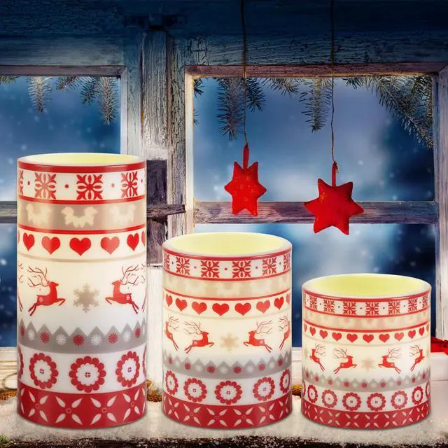 Alt view image 7 of 7 - 3Pcs Christmas LED Candles Deer Flickering Candle Lights Xmas Remote Lamp Candle