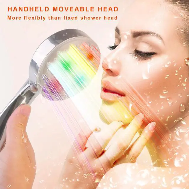 Alt view image 2 of 7 - LED Shower Head Handheld 7-Color Changing Automatic Hydropower 50 Holes