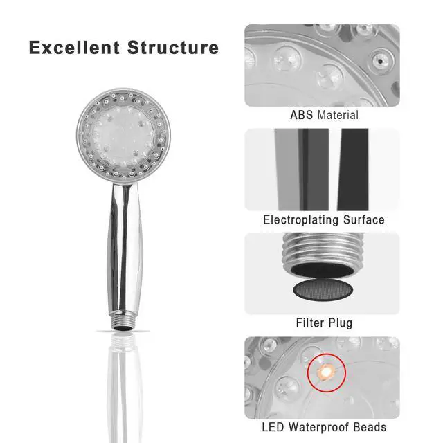 Alt view image 7 of 7 - LED Shower Head Handheld 7-Color Changing Automatic Hydropower 50 Holes