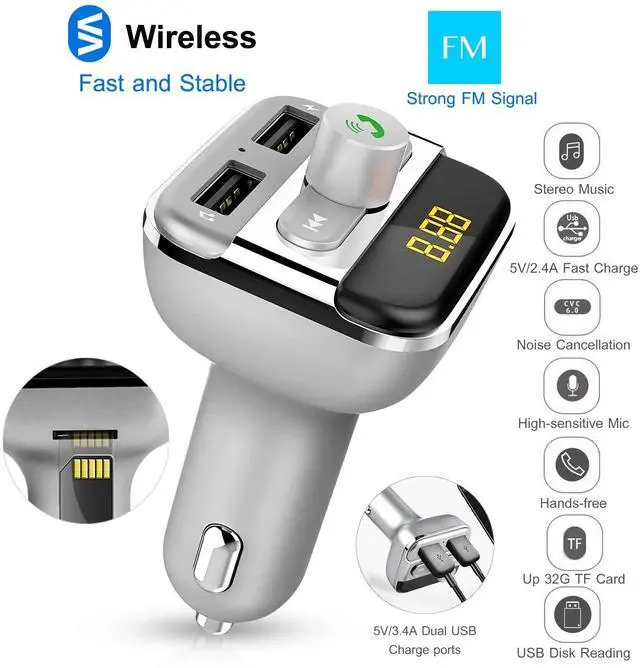 Main image of Wireless Handsfree Car Kit FM Transmitter MP3 Player Dual USB Charger US