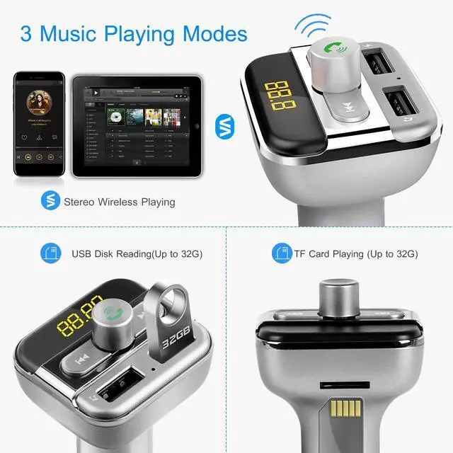 Alt view image 3 of 7 - Wireless Handsfree Car Kit FM Transmitter MP3 Player Dual USB Charger US