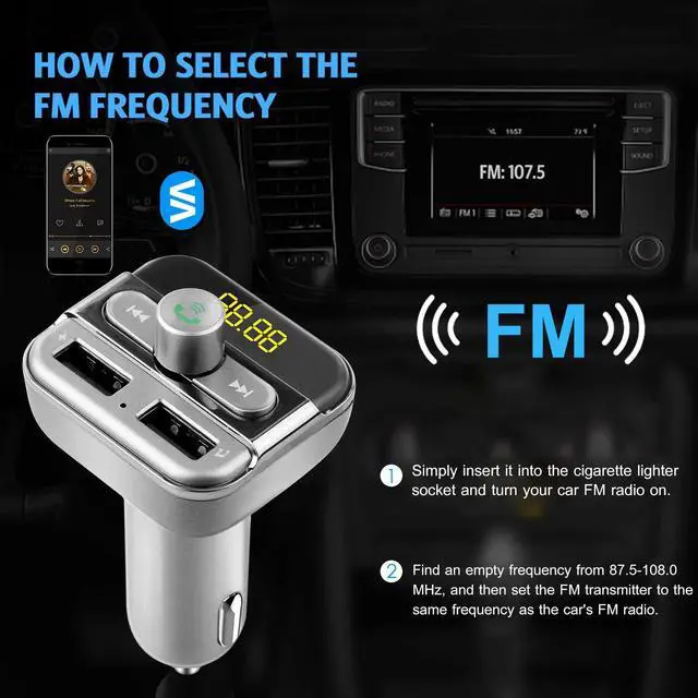 Alt view image 5 of 7 - Wireless Handsfree Car Kit FM Transmitter MP3 Player Dual USB Charger US