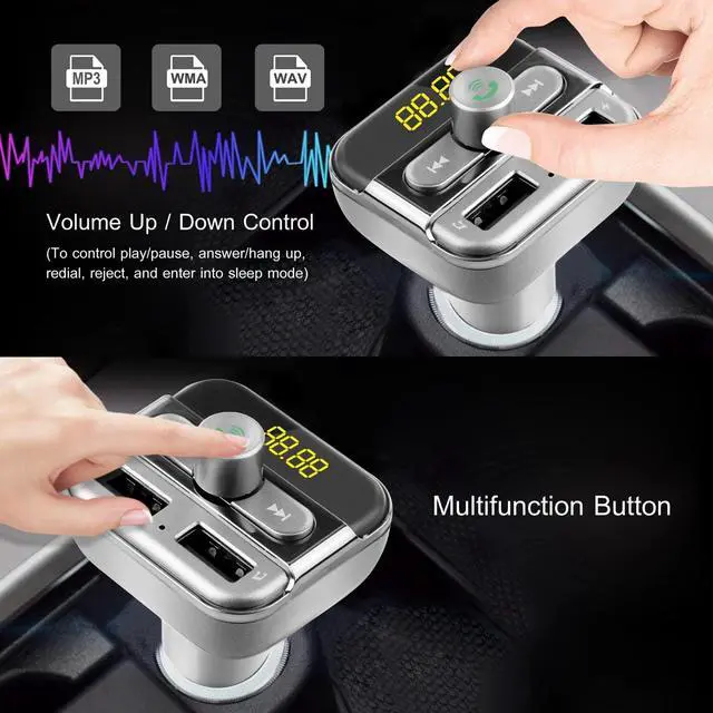 Alt view image 6 of 7 - Wireless Handsfree Car Kit FM Transmitter MP3 Player Dual USB Charger US