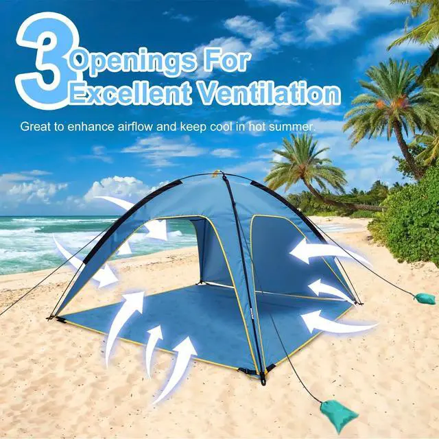Alt view image 4 of 7 - Camping Tent Beach Tent Canopy Summer Picnic Tent Hiking/Outdoor Blue Tent w/Bag