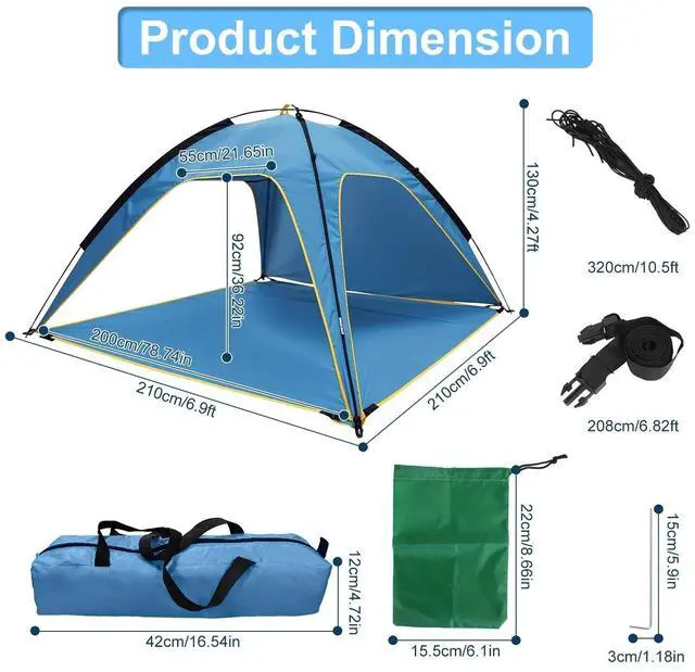 Alt view image 2 of 7 - Camping Tent Beach Tent Canopy Summer Picnic Tent Hiking/Outdoor Blue Tent w/Bag