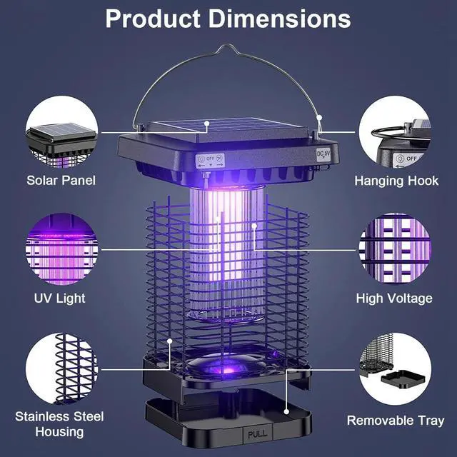 Alt view image 4 of 7 - Solar Powered Outdoor Mosquito Fly Bug Insect Zapper Indoor Killer Trap Lamp