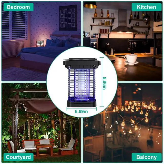 Alt view image 7 of 7 - Solar Powered Outdoor Mosquito Fly Bug Insect Zapper Indoor Killer Trap Lamp