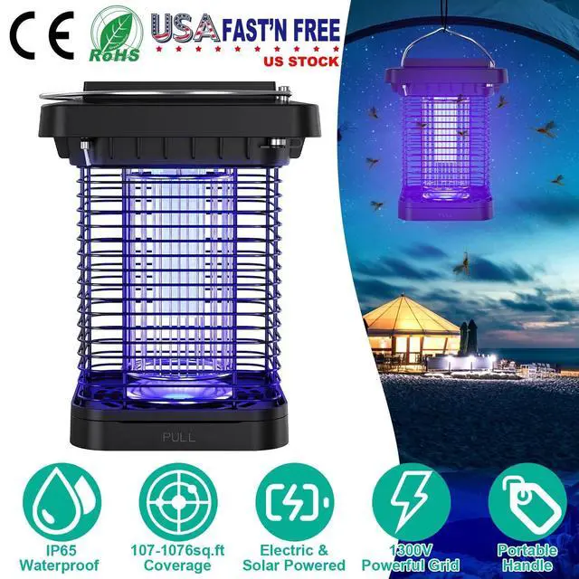 Alt view image 2 of 7 - Solar Powered Outdoor Mosquito Fly Bug Insect Zapper Indoor Killer Trap Lamp