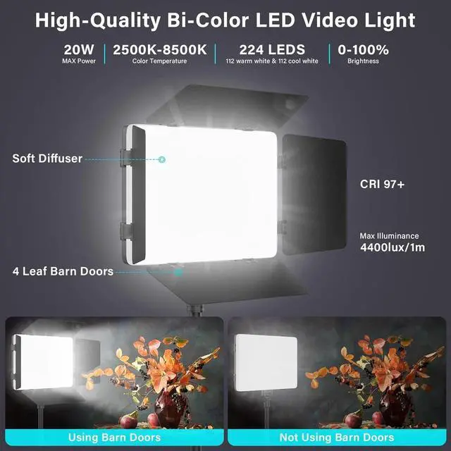 Alt view image 2 of 7 - 2 Pack Led Video Light Panel Lighting Kit with Barn Doors, 8000Mah Rechargeable Camera Light, 2500K-8500K Photo Light for Outdoor Indoor Photography Live Streaming Zoom Calls Video Recording