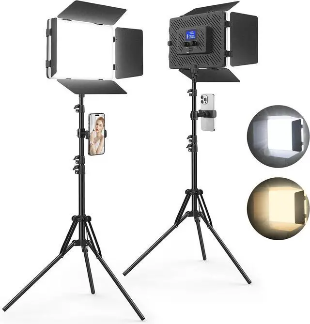Main image of 2 Pack Led Video Light Panel Lighting Kit with Barn Doors, 8000Mah Rechargeable Camera Light, 2500K-8500K Photo Light for Outdoor Indoor Photography Live Streaming Zoom Calls Video Recording