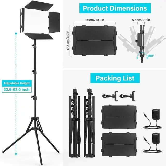 Alt view image 4 of 7 - 2 Pack Led Video Light Panel Lighting Kit with Barn Doors, 8000Mah Rechargeable Camera Light, 2500K-8500K Photo Light for Outdoor Indoor Photography Live Streaming Zoom Calls Video Recording