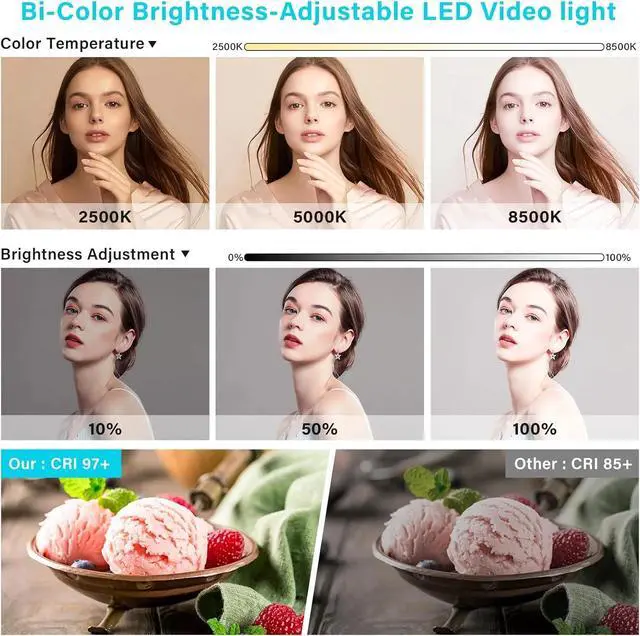 Alt view image 7 of 7 - 2 Pack Led Video Light Panel Lighting Kit with Barn Doors, 8000Mah Rechargeable Camera Light, 2500K-8500K Photo Light for Outdoor Indoor Photography Live Streaming Zoom Calls Video Recording