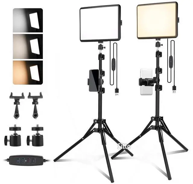 Main image of 2 Pack LED Video Light Kit Studio 2700-6500K Dimmable Photo Tripod Photography
