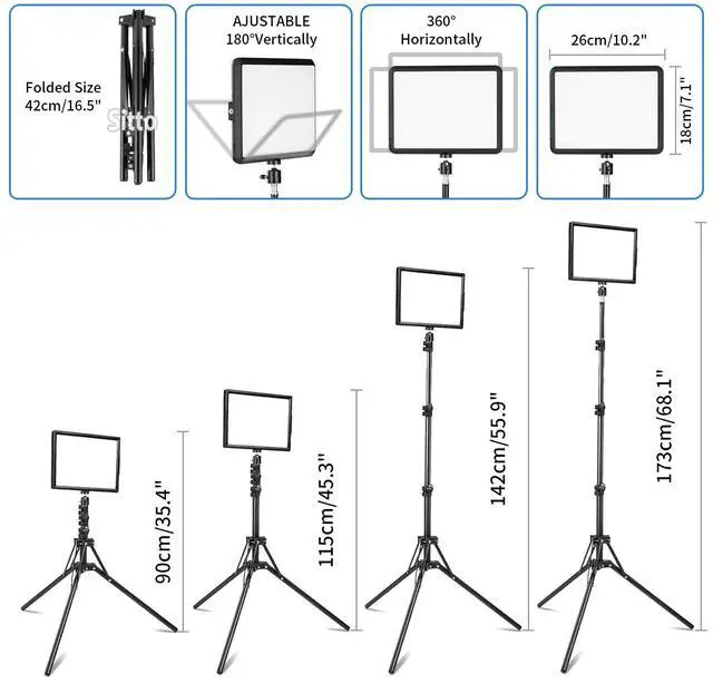 Alt view image 2 of 7 - 2 Pack LED Video Light Kit Studio 2700-6500K Dimmable Photo Tripod Photography