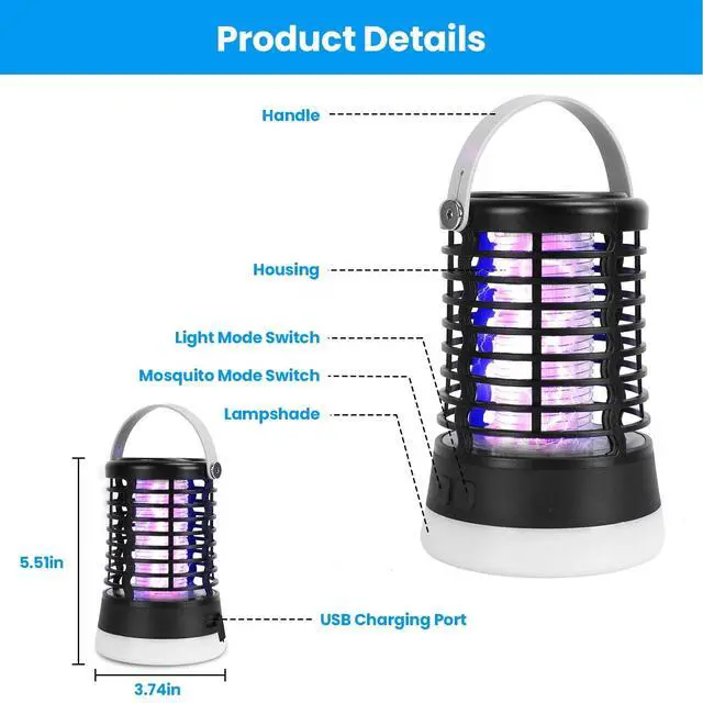 Alt view image 2 of 7 - 4 In 1 Bug Zapper Light Mosquito Zapper for Mosquito Killer Lamp Waterproof Tool