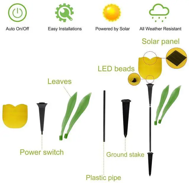 Alt view image 6 of 7 - 6x Outdoor Solar Powered LED Tulip Flower Lights Garden Lawn Pathway Decor Lamp