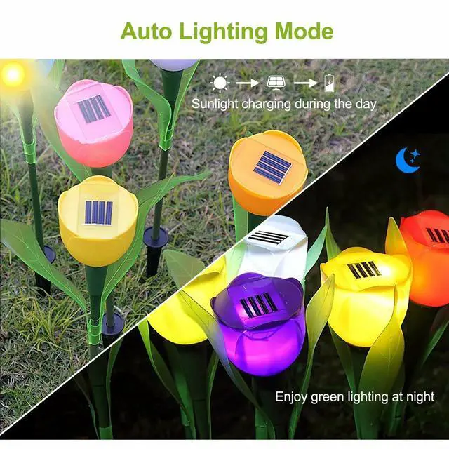 Alt view image 2 of 7 - 6x Outdoor Solar Powered LED Tulip Flower Lights Garden Lawn Pathway Decor Lamp