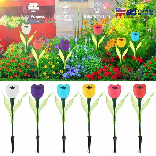 Alt view image 7 of 7 - 6x Outdoor Solar Powered LED Tulip Flower Lights Garden Lawn Pathway Decor Lamp
