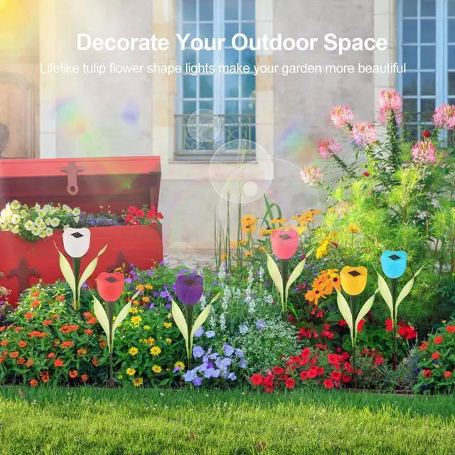 Alt view image 4 of 7 - 6x Outdoor Solar Powered LED Tulip Flower Lights Garden Lawn Pathway Decor Lamp