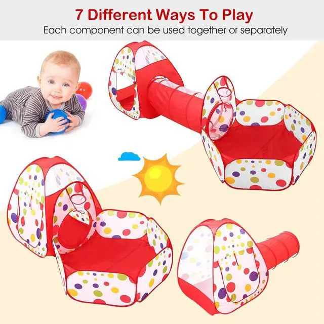 Alt view image 3 of 7 - 3 in 1 Kids Play Tent Crawl Tunnel Pop Up Playhouse Ball Pit Children Toy w/ Bag