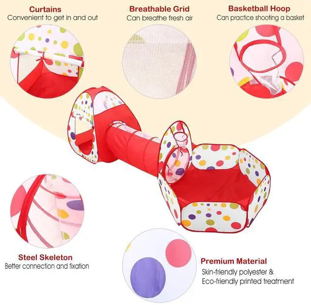 Alt view image 2 of 7 - 3 in 1 Kids Play Tent Crawl Tunnel Pop Up Playhouse Ball Pit Children Toy w/ Bag