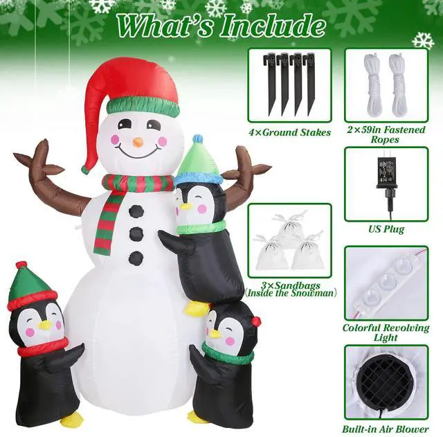 Alt view image 7 of 7 - 70" Inflatable Christmas Snowmen Blow-Up Outdoor Indoor Display with LED Lights