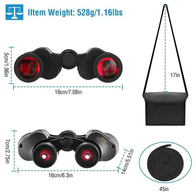 Alt view image 7 of 7 - 60X60 HD Hunting Binoculars BAK-4 Hiking Camping Telescope Day Night Version