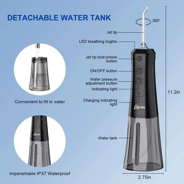 Alt view image 3 of 7 - Cordless Water Flosser 300ml Water Pick Oral Irrigator Dental Cleaner Black